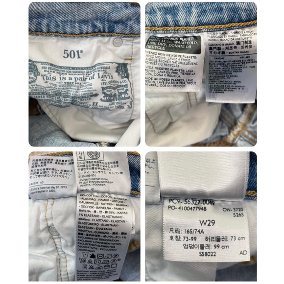 Levi's 501 Original Button Fly High Waist Destroyed Cutoff Denim Shorts Size 29 - Picture 9 of 16